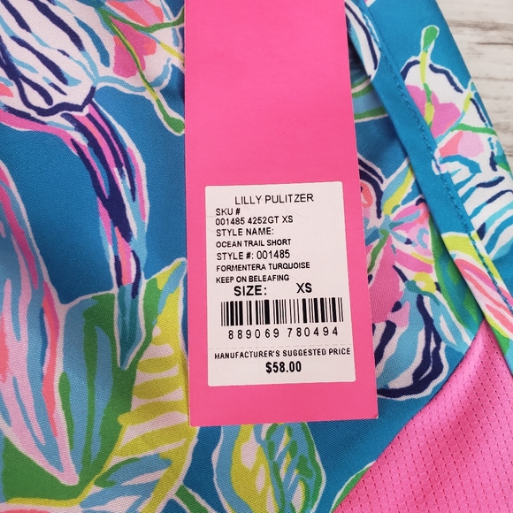 Lilly Pulitzer Shorts Ocean Trail Formentera Turquoise XS Keep on Beleafing - Picture 6 of 11
